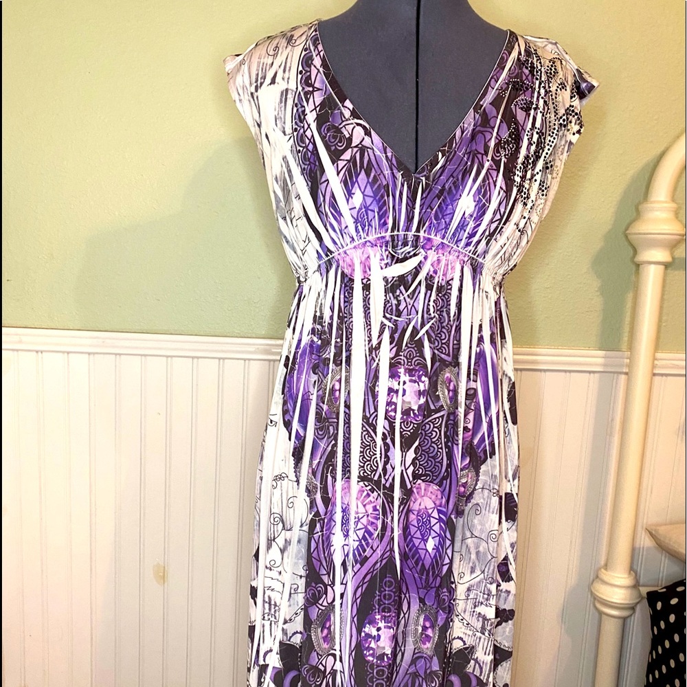 Purple and white maxi dress